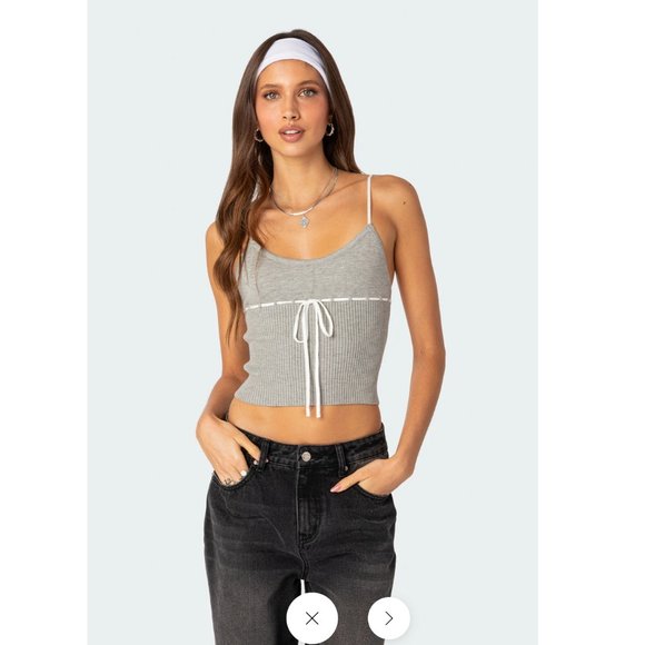 Edikted - Emily Knit Tank Top - Grey Melange - XS - Picture 1 of 4